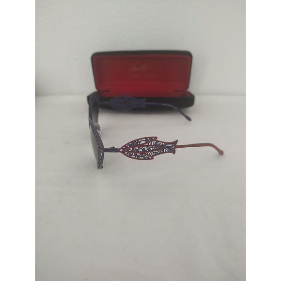 Vermeer, Vintage Style Ornate Cat Eye Sunglasses, Blue & Red Filigree Design, main image 10